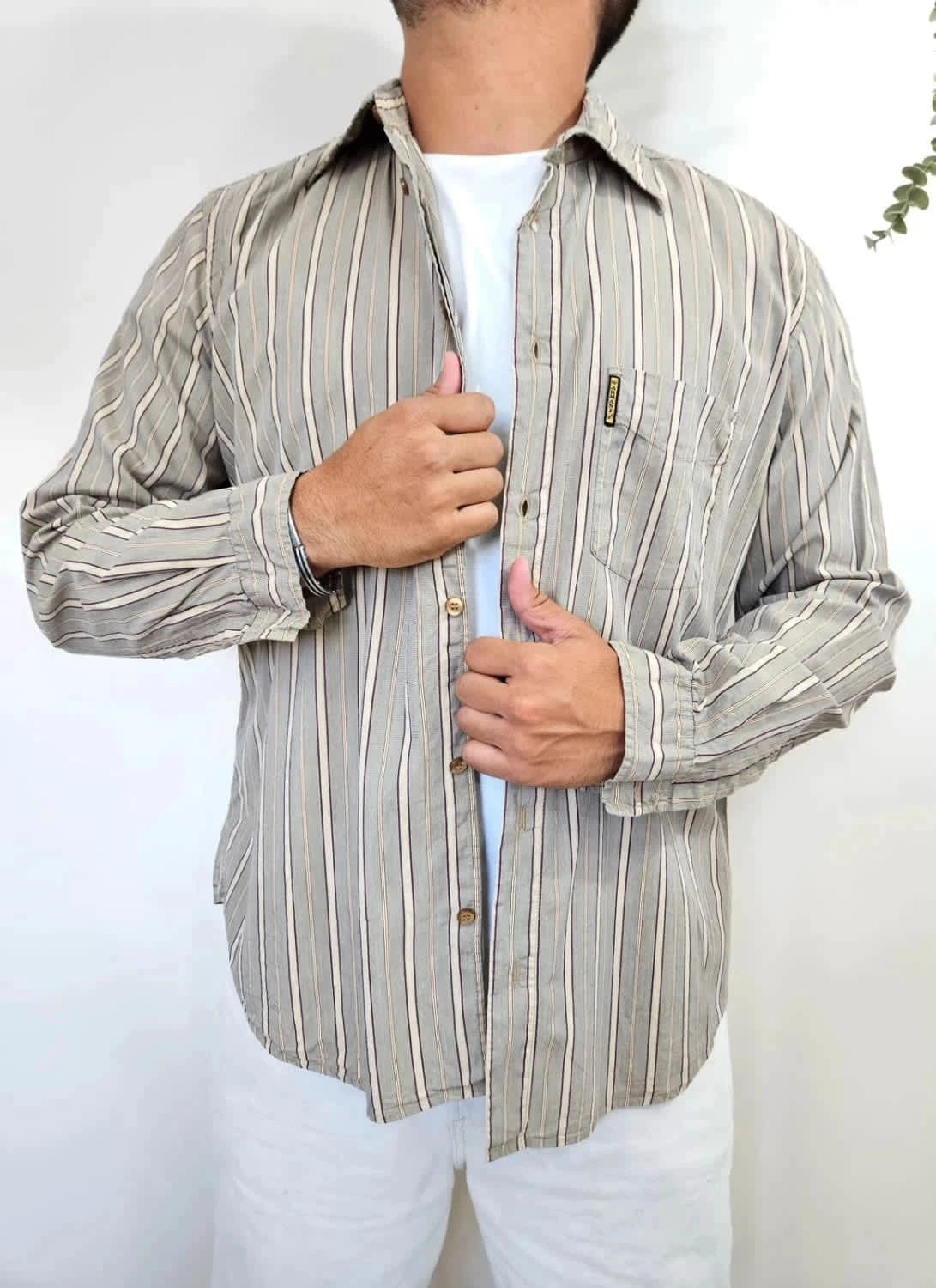Chemise manches longues beige à rayures Armani Jeans taille XXL