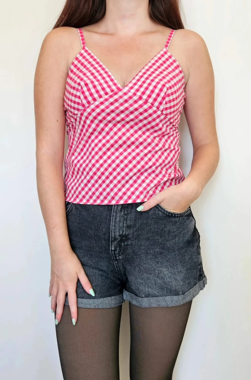Top fines bretelles réglables Pablo Gerard Darel Vichy rose taille 36