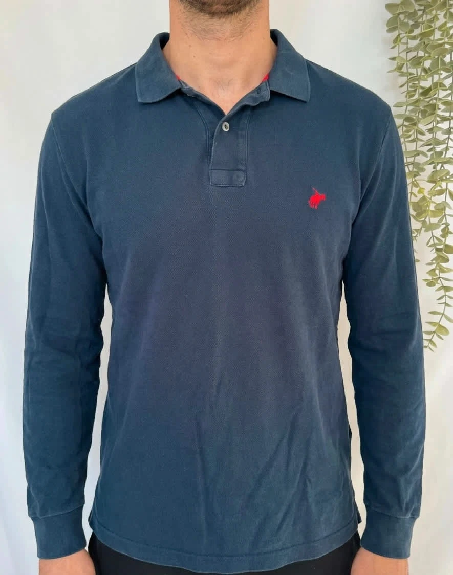 Polo manches longues 100% coton bleu marine logo brodé Peter Polo taille XL