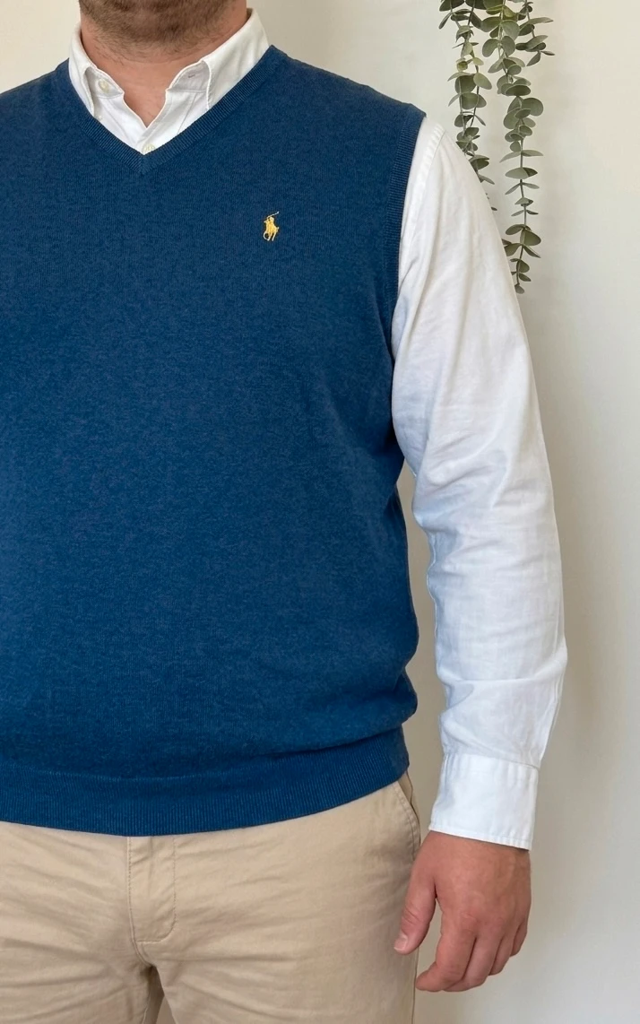 Pull sans manches Ralph Lauren pima cotton bleu pétrole taille XLT - PP2603286