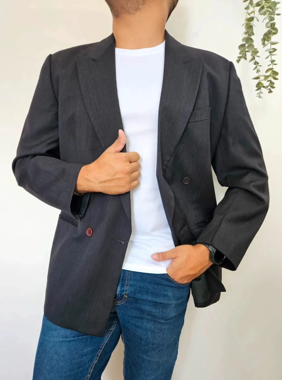 Veste croisée/Blazer Daniel Hechter 100% laine super 100 Luigi Botto taille 52/XL