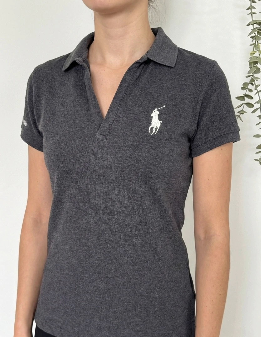 Polo piqué Ralph Lauren gris anthracite chiné taille S/M - FP260226