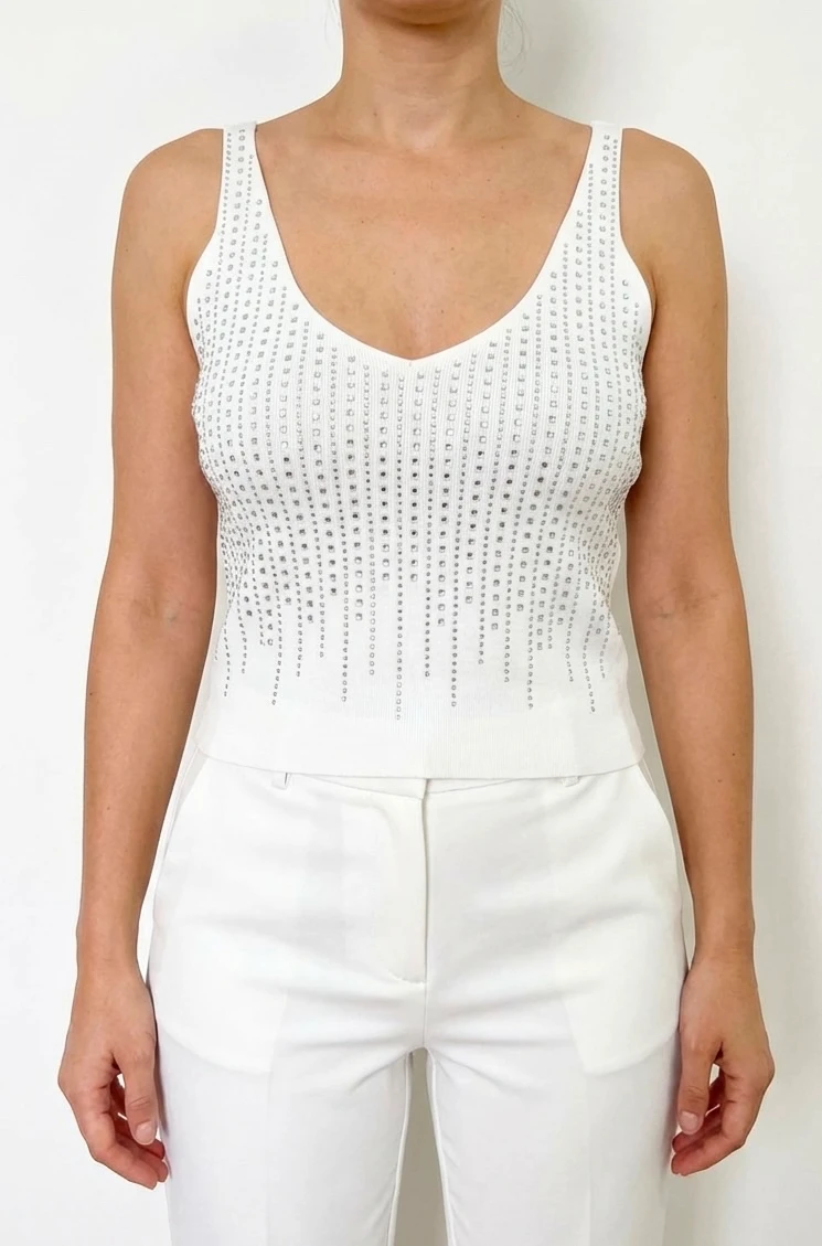 Débardeur blanc strass Love Look taille L