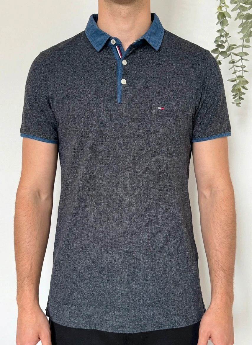 Polo poche Hilfiger Denim maille chinée bleu taille M - FP260221