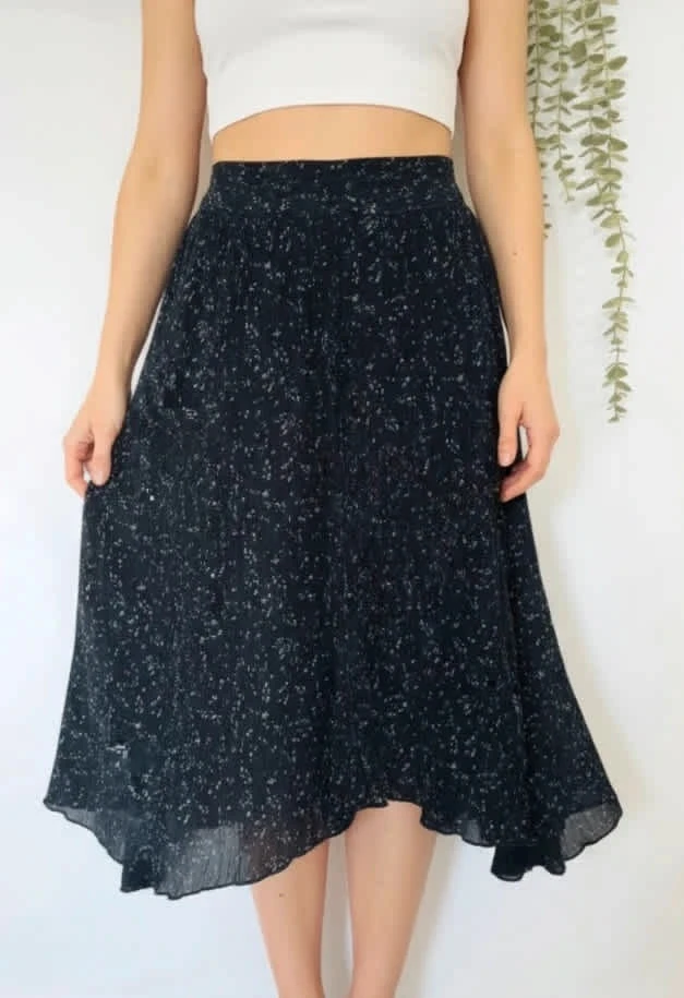 Jupe longue bleu marine Kaporal imprimé à pois abstraits avec ceinture à nouer taille M
