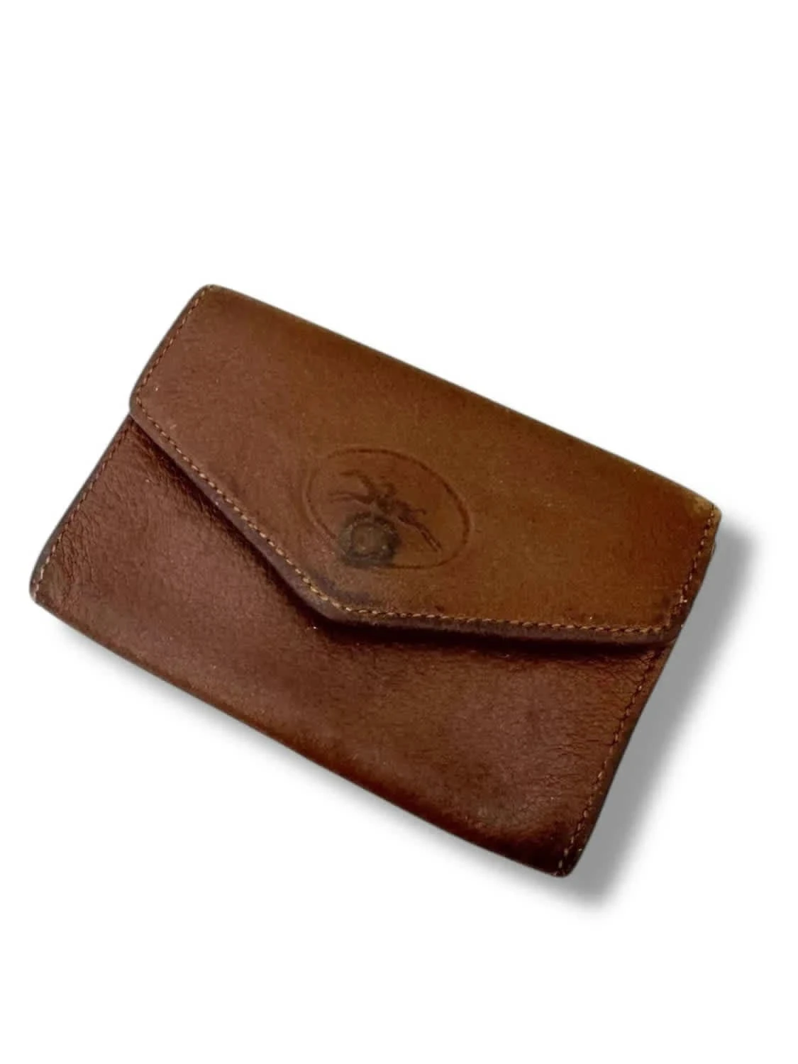 Portefeuille Longchamp vintage cuir marron logo embossé
