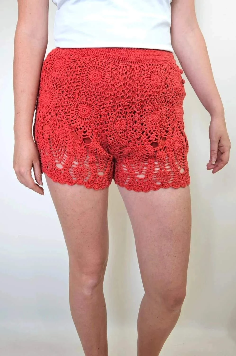 Short crochet rouge Ralph Lauren Hand Knit doublure soie taille S