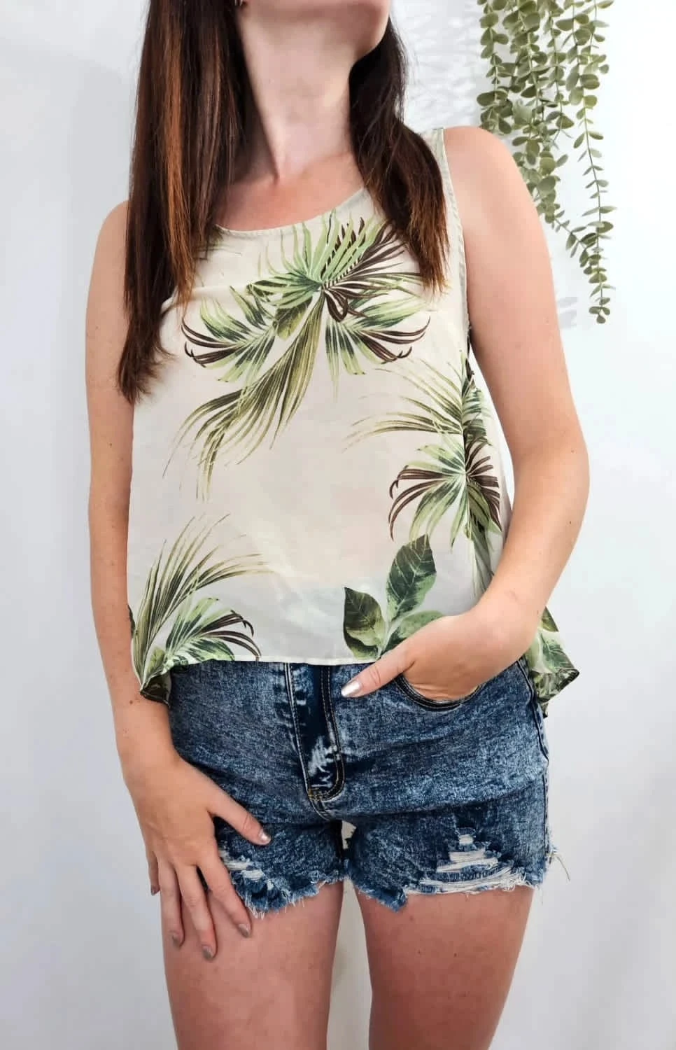 Top Mango imprimé feuilles tropicales taille XS