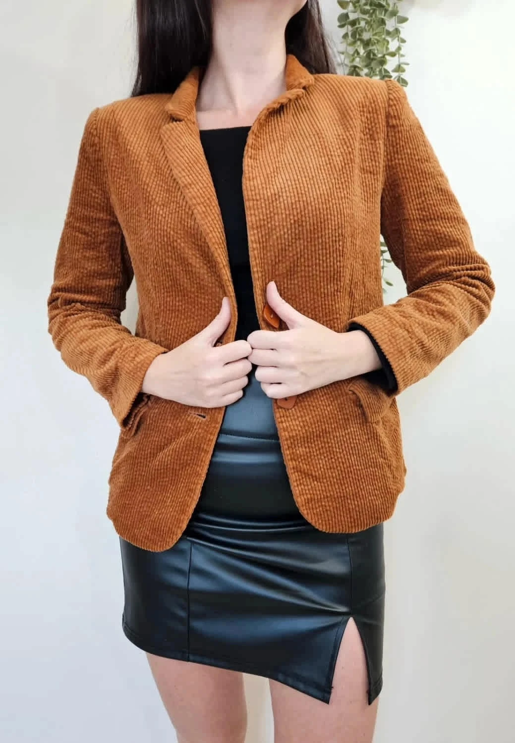 Veste blazer en velours côtelé marron caramel taille S